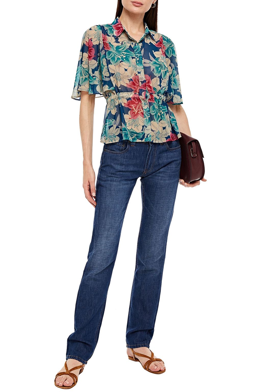 ETRO Gathered floral-print crepe de chine shirt