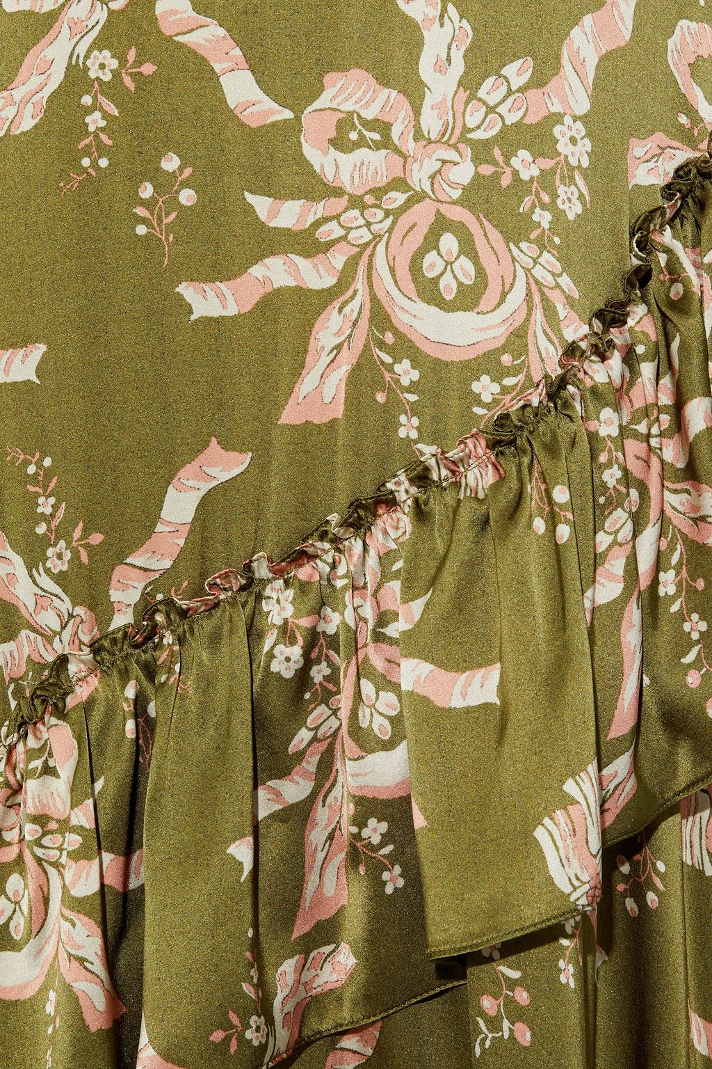 SIMONE ROCHA Asymmetric ruffled printed silk-satin maxi dress