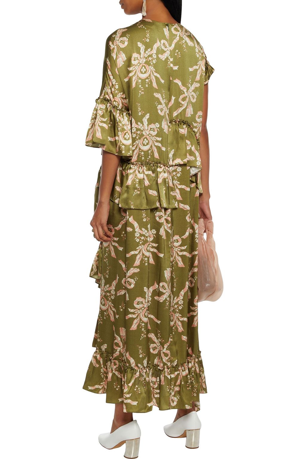 SIMONE ROCHA Asymmetric ruffled printed silk-satin maxi dress
