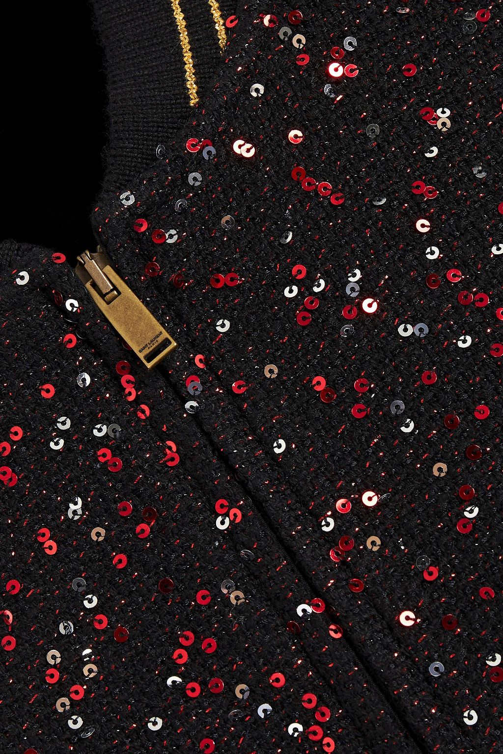 SAINT LAURENT Verzierte Bomberjacke aus Metallic-Tweed