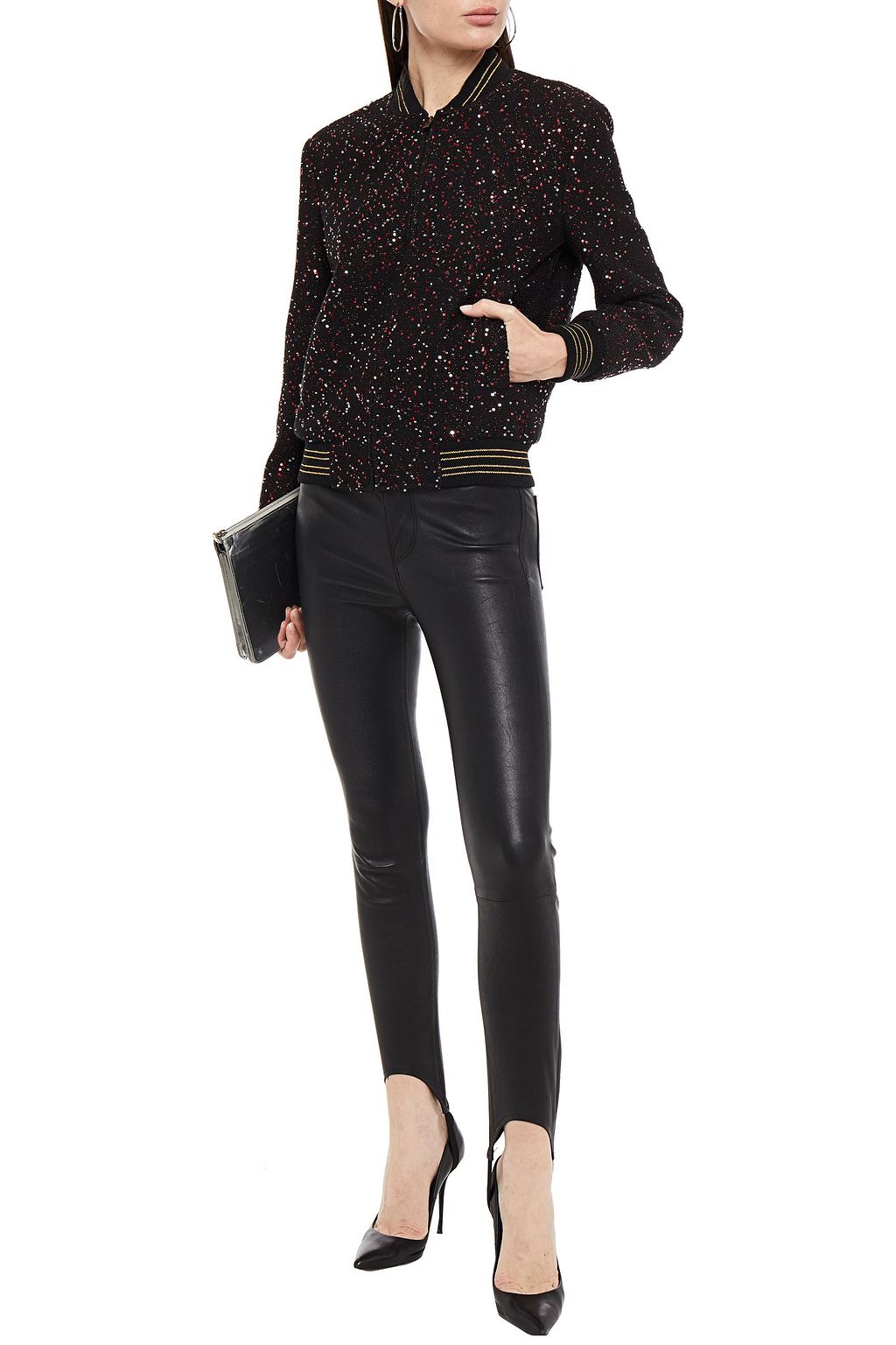 SAINT LAURENT Verzierte Bomberjacke aus Metallic-Tweed