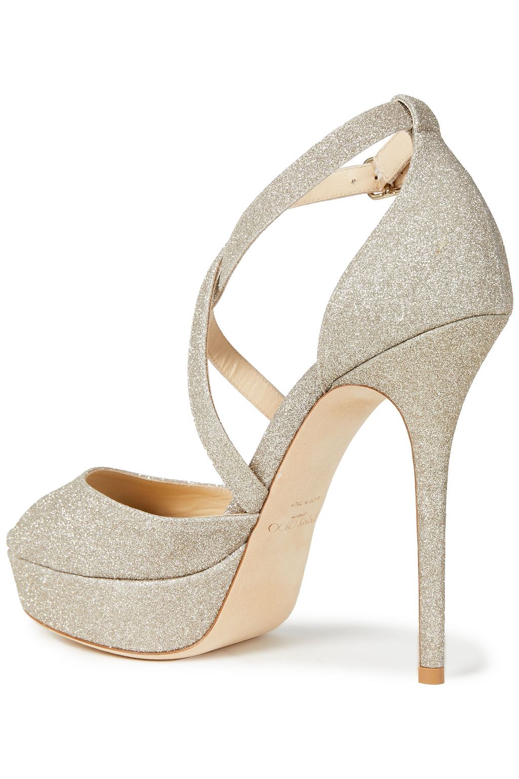 JIMMY CHOO Jenique 125 glittered faux leather platform sandals