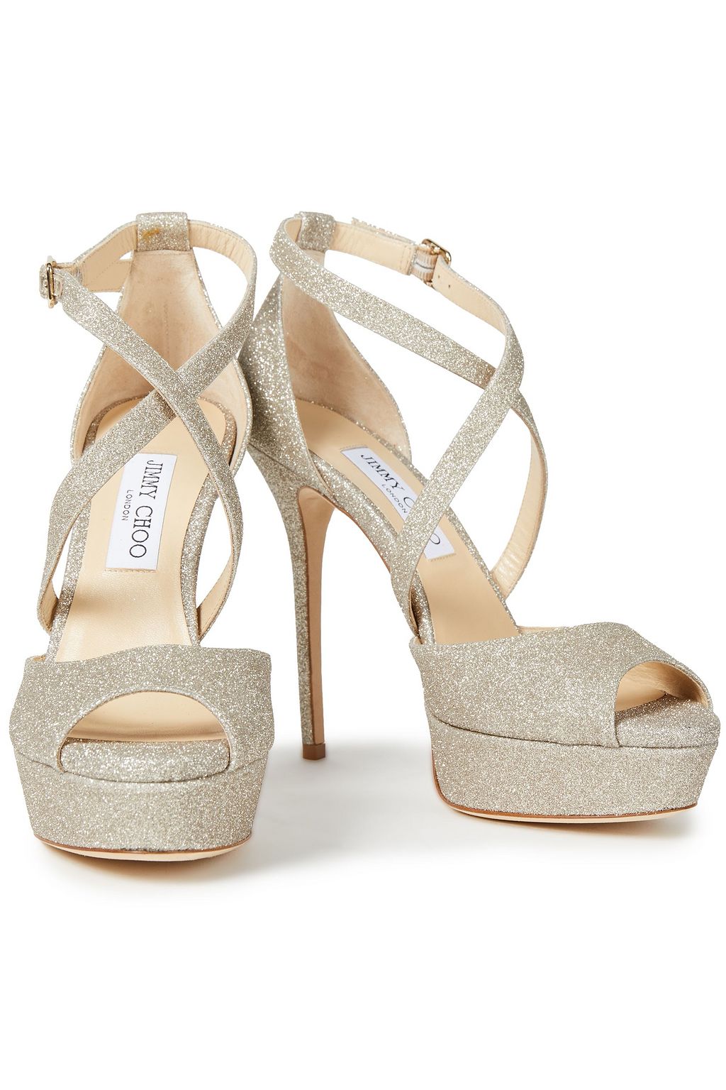 JIMMY CHOO Jenique 125 glittered faux leather platform sandals