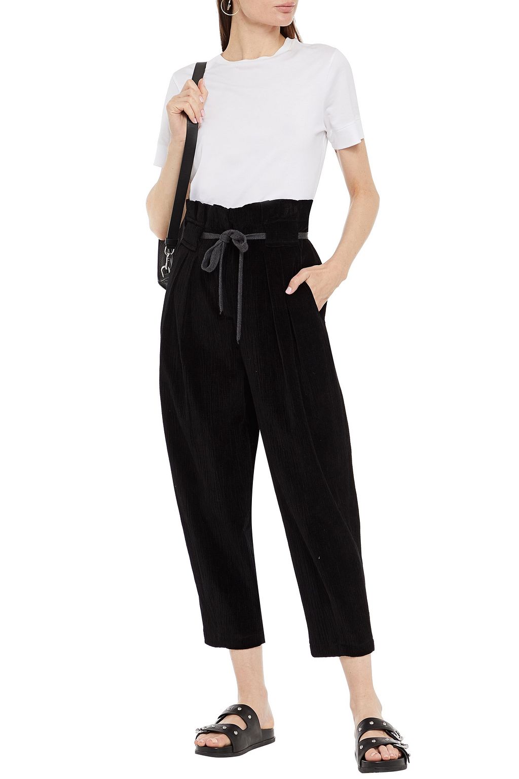 IRO Cropped Karottenhose aus Baumwollsamt mit Falten