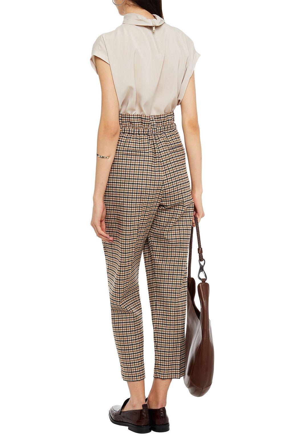 BRUNELLO CUCINELLI Belted checked wool-blend tapered pants