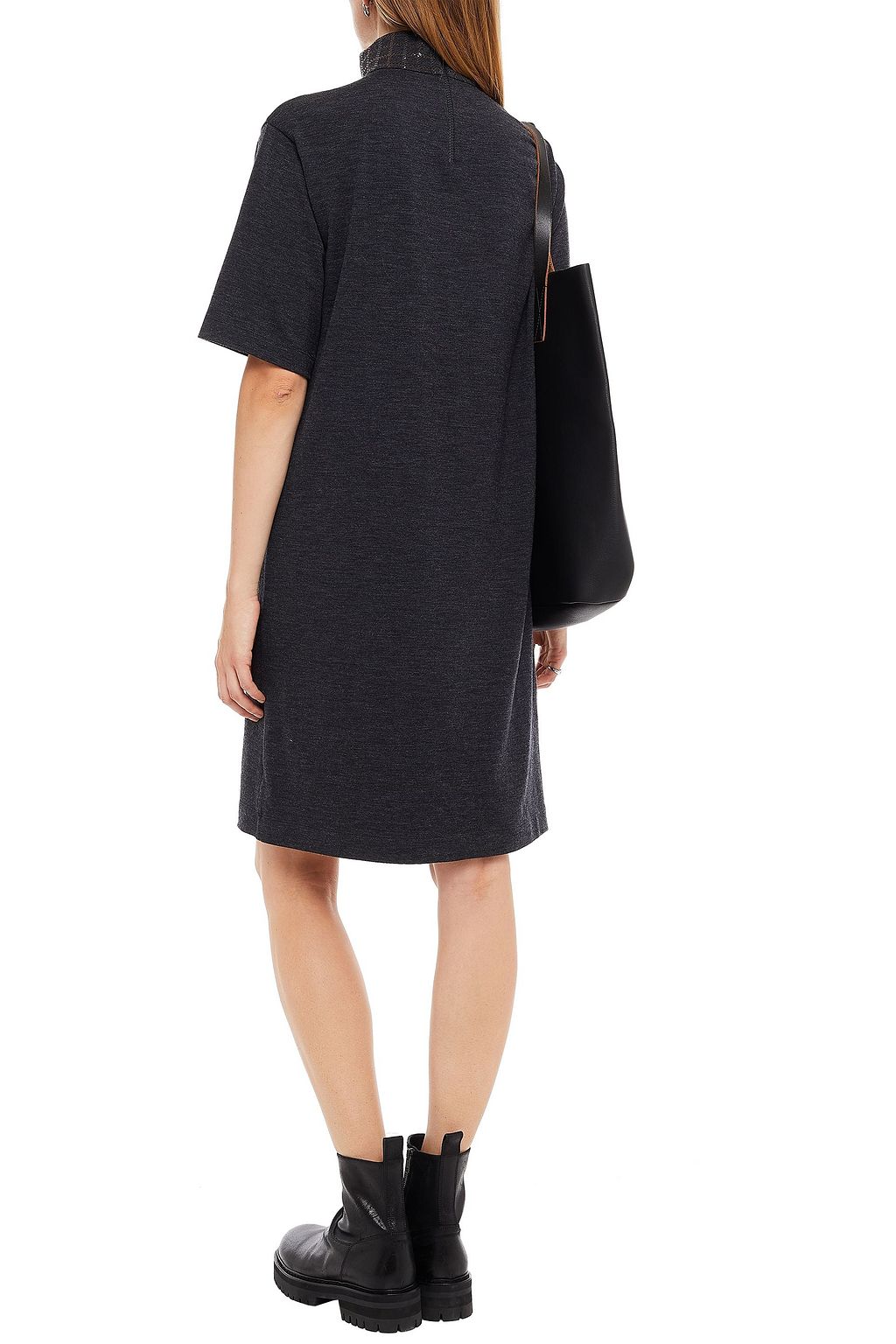 BRUNELLO CUCINELLI Sequin-embellished slub wool-blend jersey dress