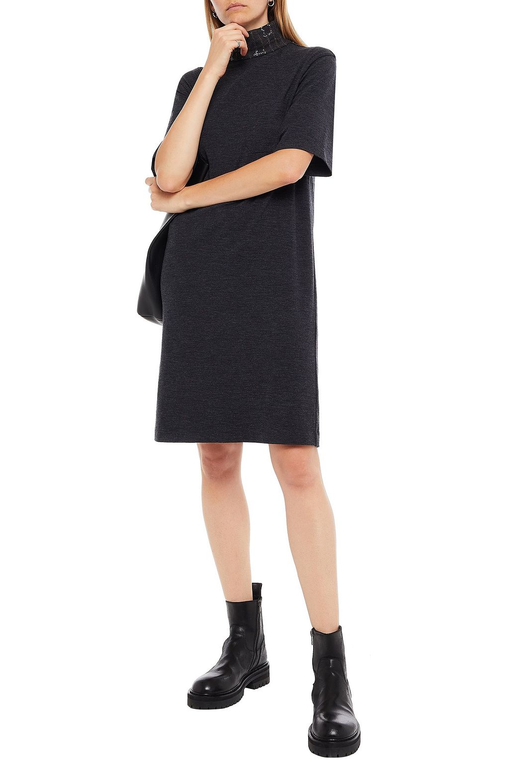 BRUNELLO CUCINELLI Sequin-embellished slub wool-blend jersey dress