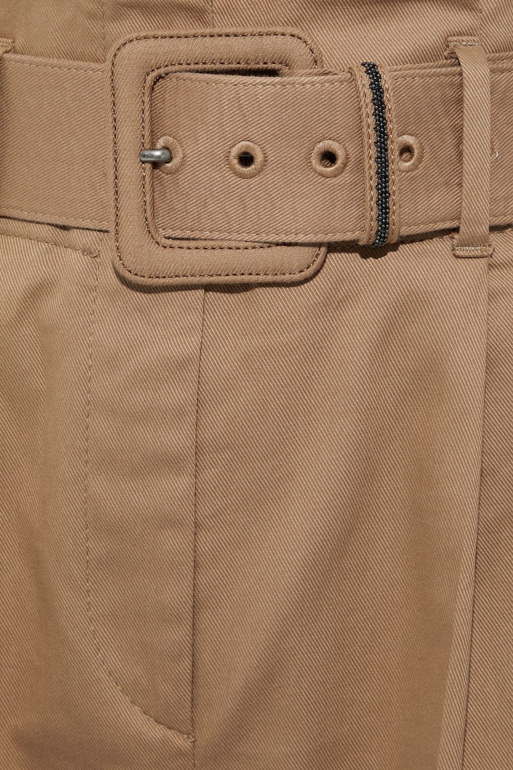 BRUNELLO CUCINELLI Cropped belted embellished cotton-blend twill straight-leg pants