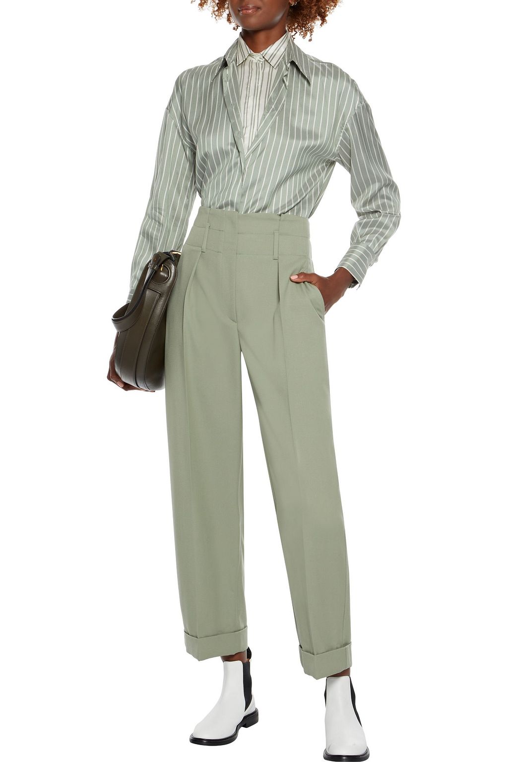 BRUNELLO CUCINELLI Cropped pleated wool-twill straight-leg pants