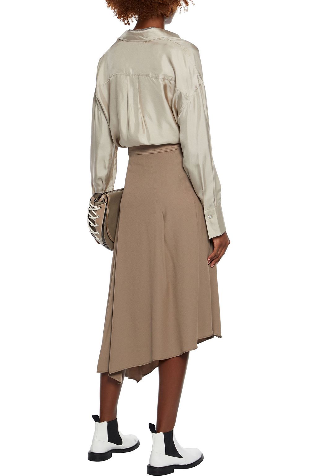 BRUNELLO CUCINELLI Asymmetric pleated crepe midi skirt