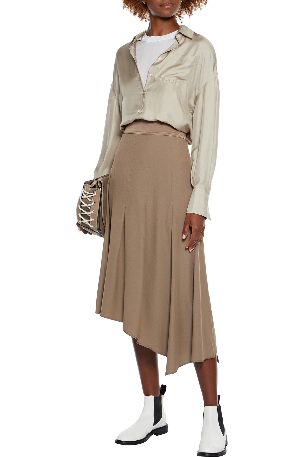 BRUNELLO CUCINELLI Asymmetric pleated crepe midi skirt
