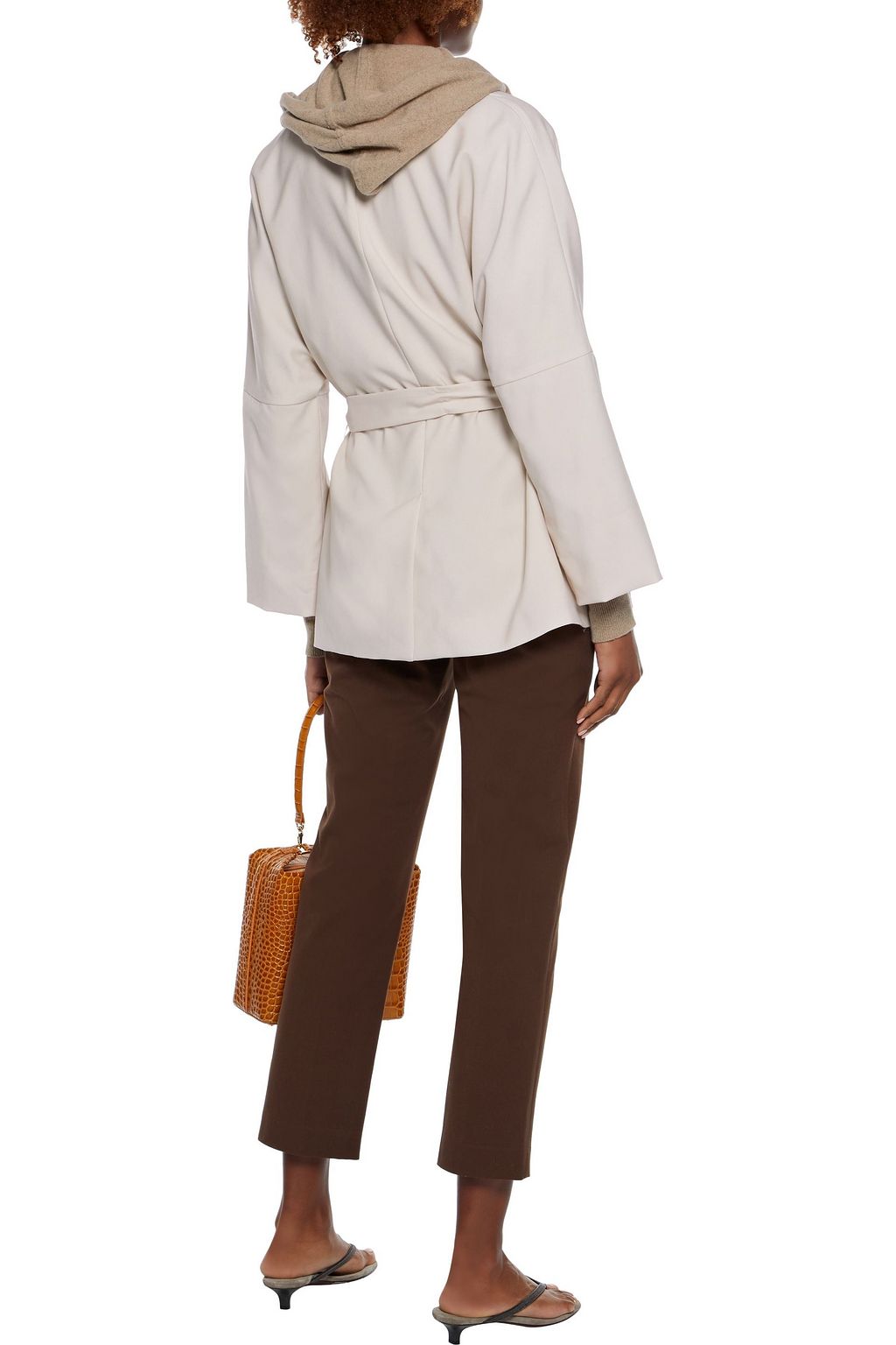 BRUNELLO CUCINELLI Bead-embellished grain de poudre wool wrap jacket