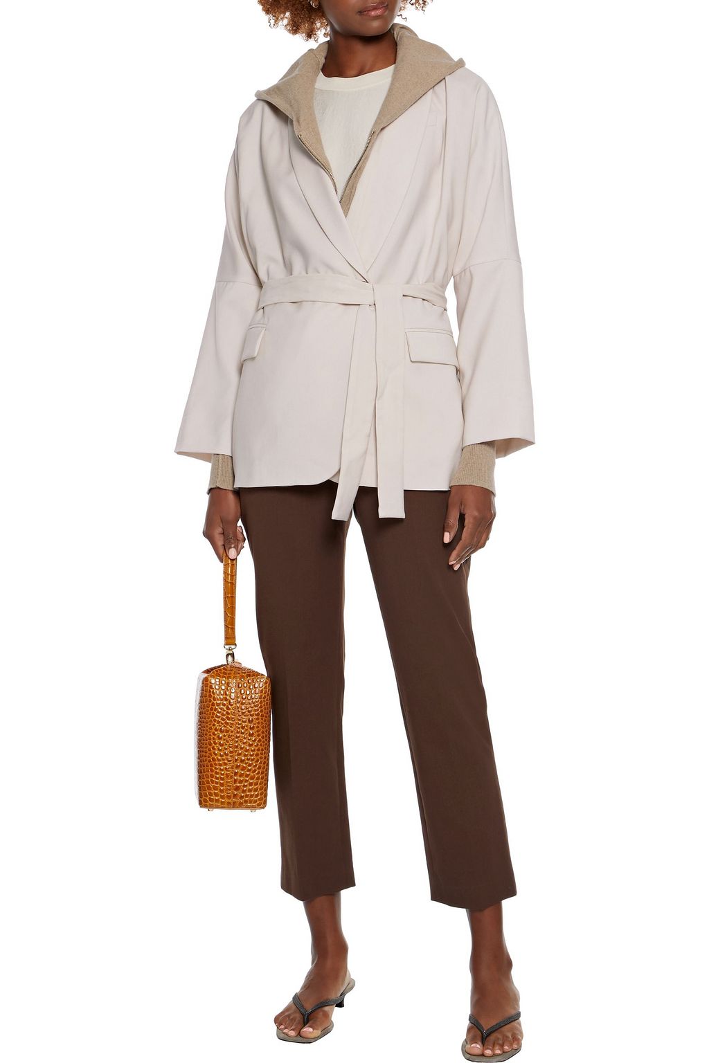 BRUNELLO CUCINELLI Bead-embellished grain de poudre wool wrap jacket