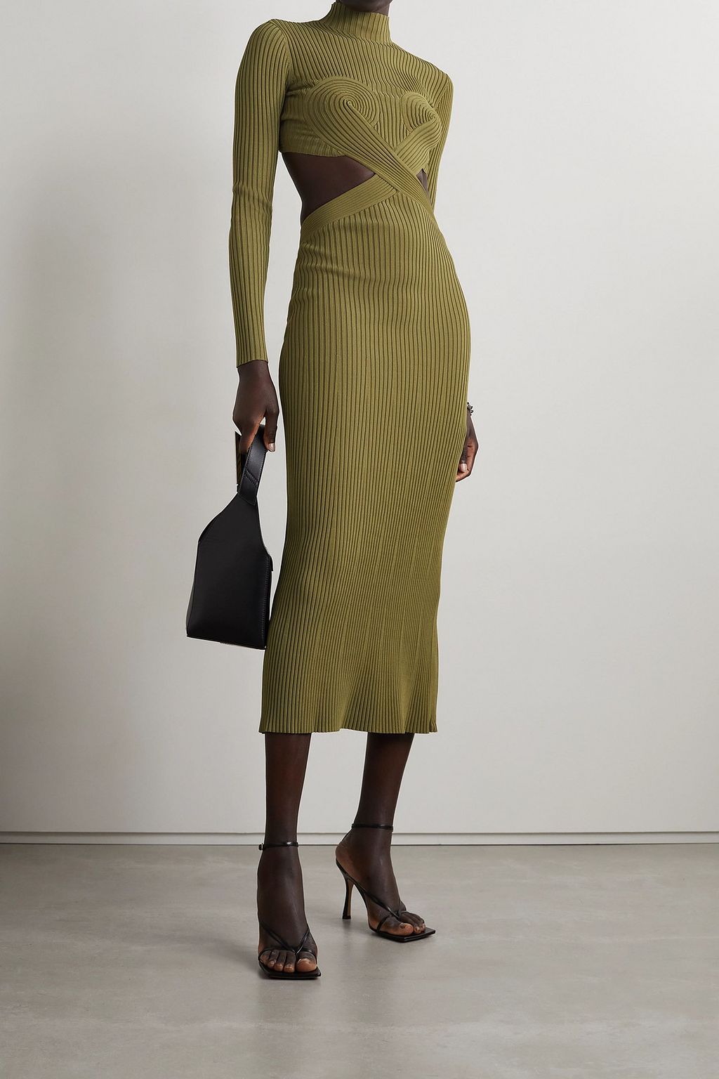 DION LEE فستان Spiral متوسّط الطول بحبكة مضلّعة وفتحة