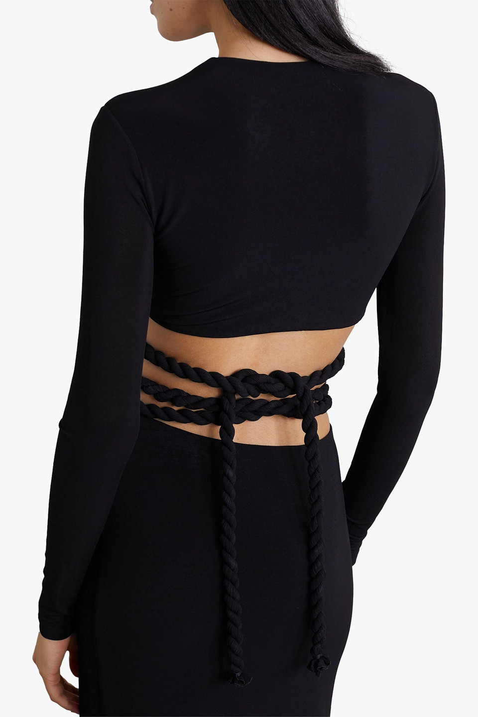 Dion Lee Cropped Stretch-jersey Wrap Top In Black
