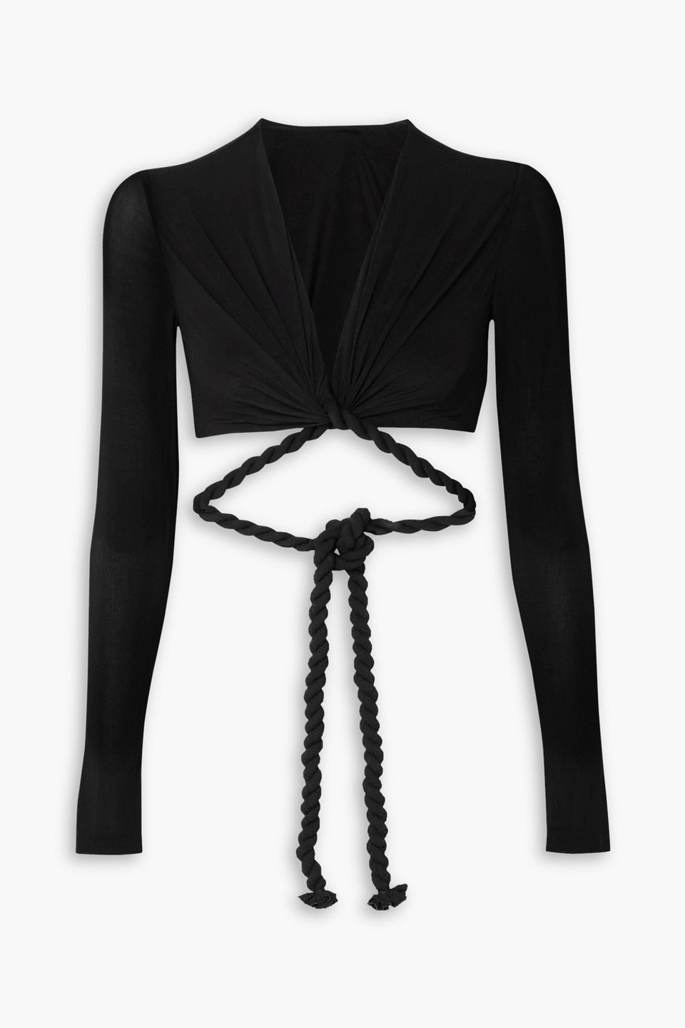 Dion Lee Cropped Stretch-jersey Wrap Top In Black