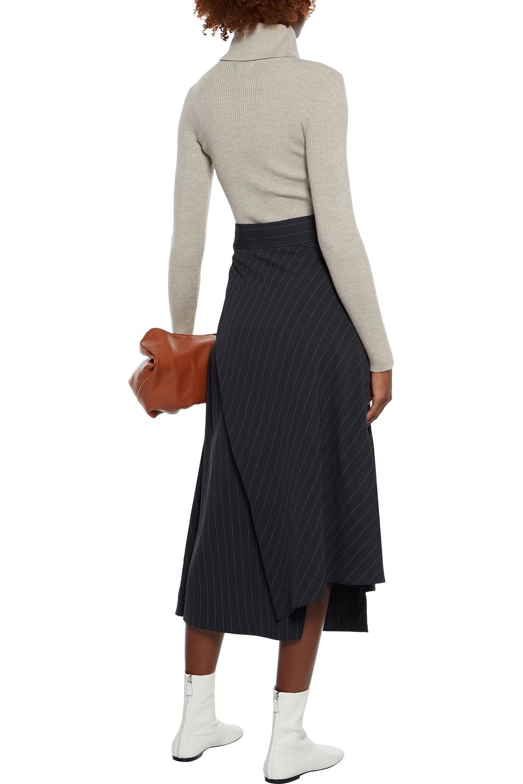 BRUNELLO CUCINELLI Wrap-effect pinstriped woven midi skirt