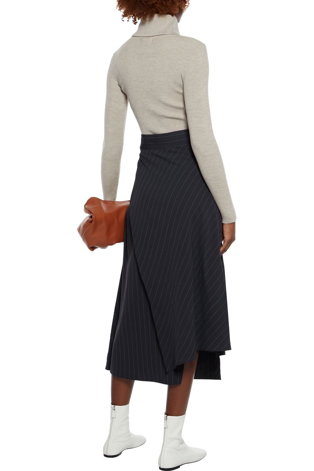 BRUNELLO CUCINELLI Wrap-effect pinstriped woven midi skirt | Sale up to ...