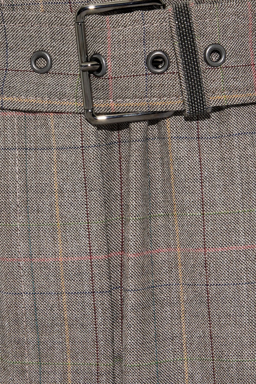 BRUNELLO CUCINELLI Cropped belted Prince of Wales checked wool wide-leg pants