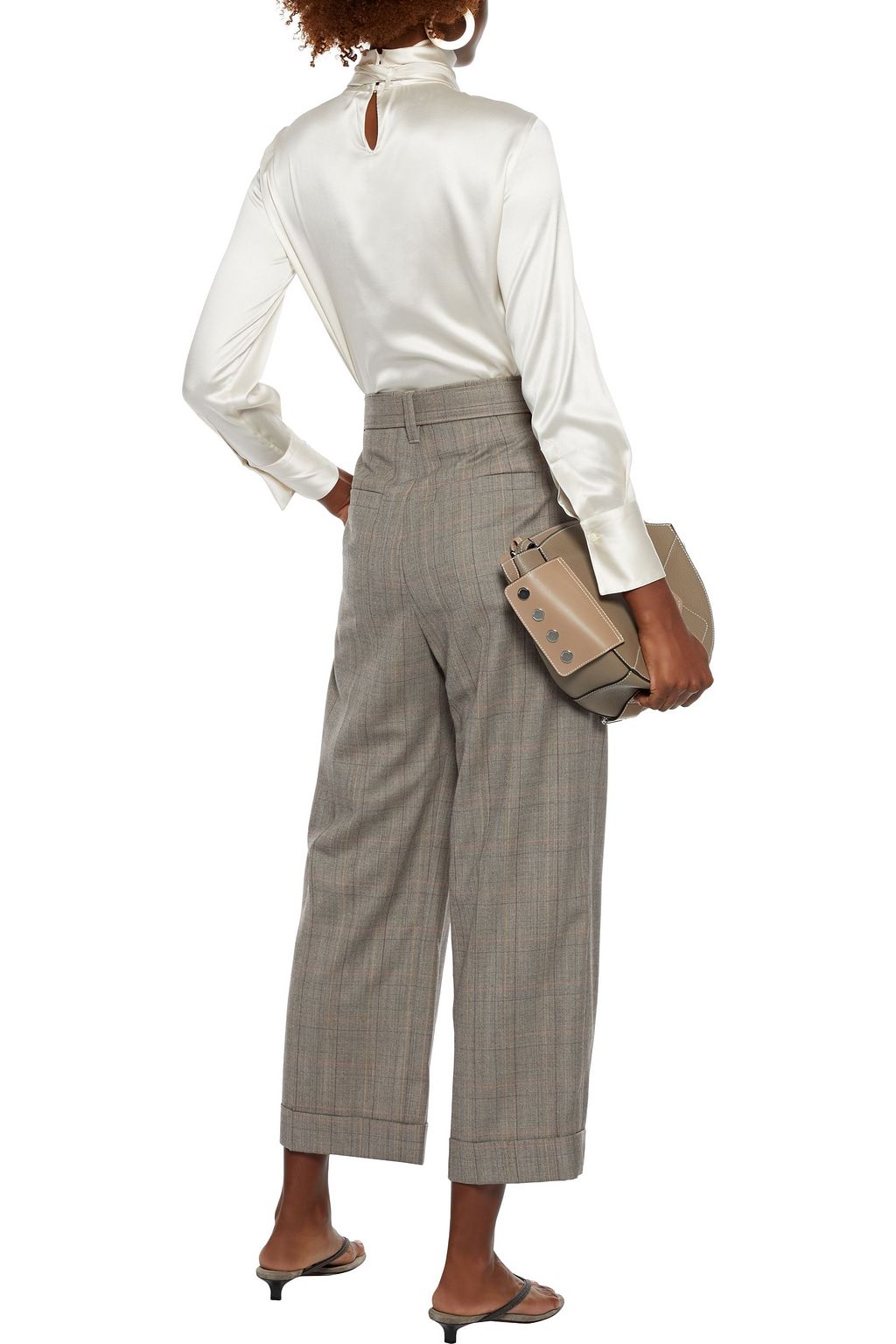 BRUNELLO CUCINELLI Cropped belted Prince of Wales checked wool wide-leg pants