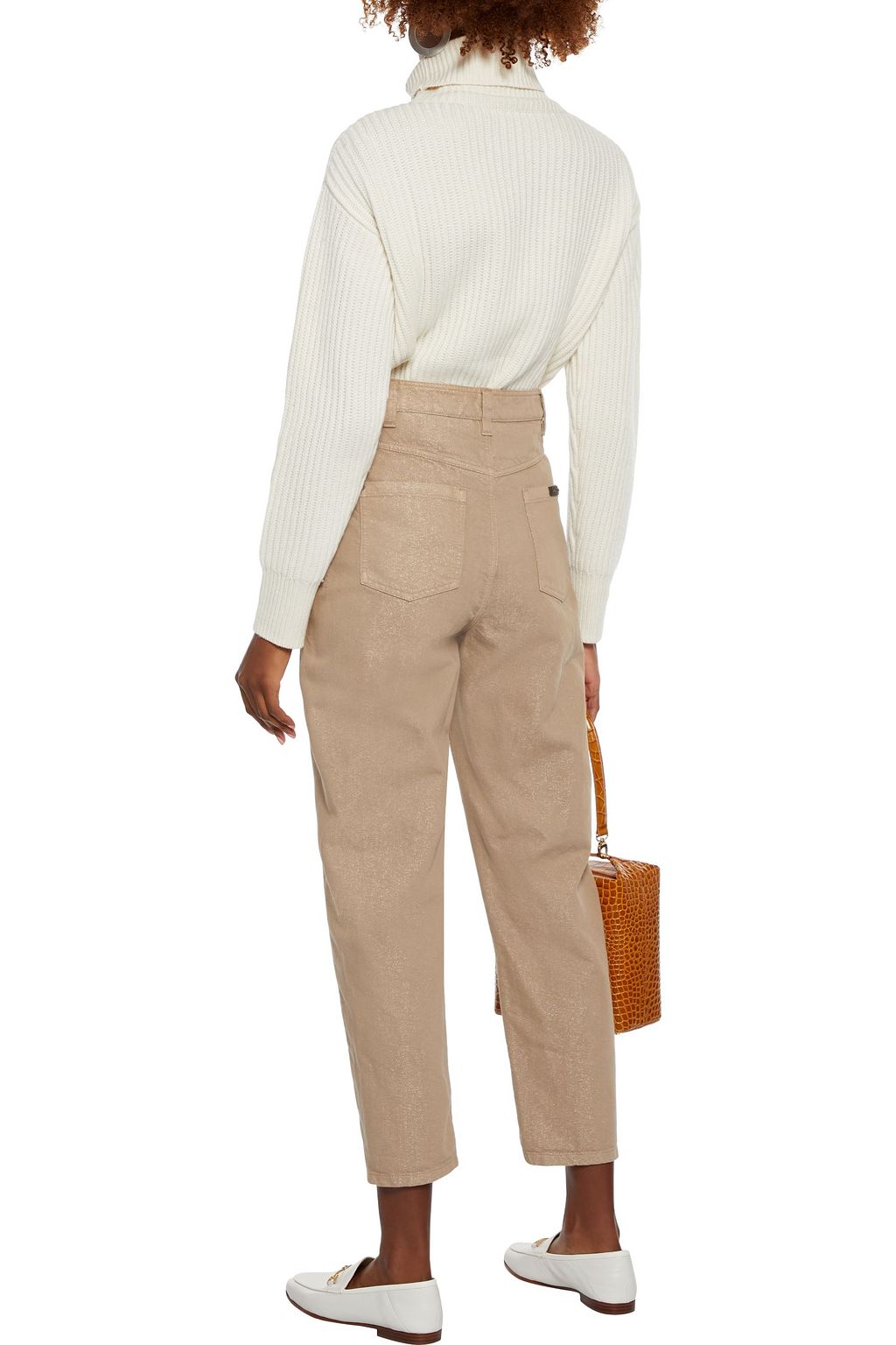 BRUNELLO CUCINELLI Cropped metallic high-rise tapered jeans