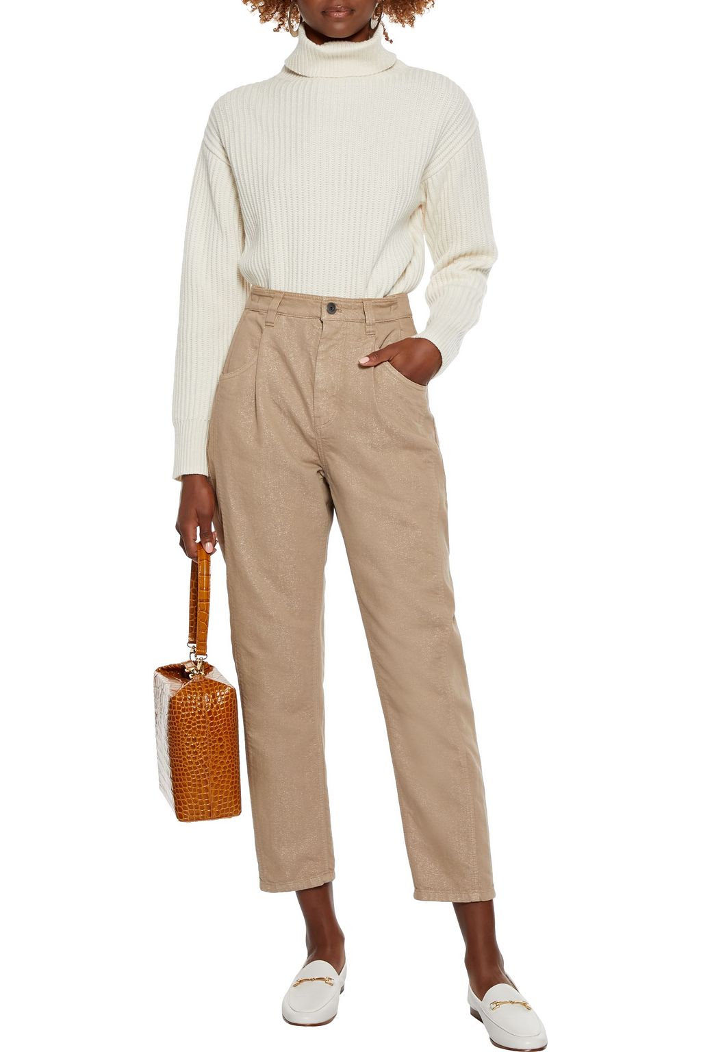 BRUNELLO CUCINELLI Cropped metallic high-rise tapered jeans