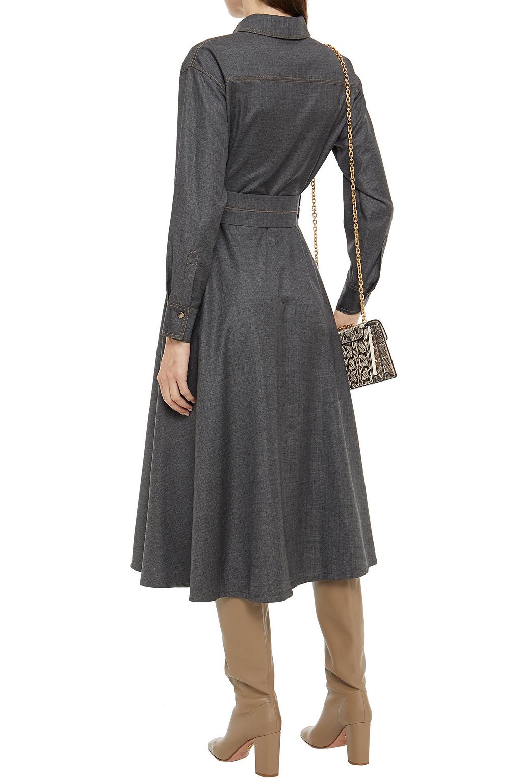 BRUNELLO CUCINELLI Belted bead-embellished wool midi shirt dress