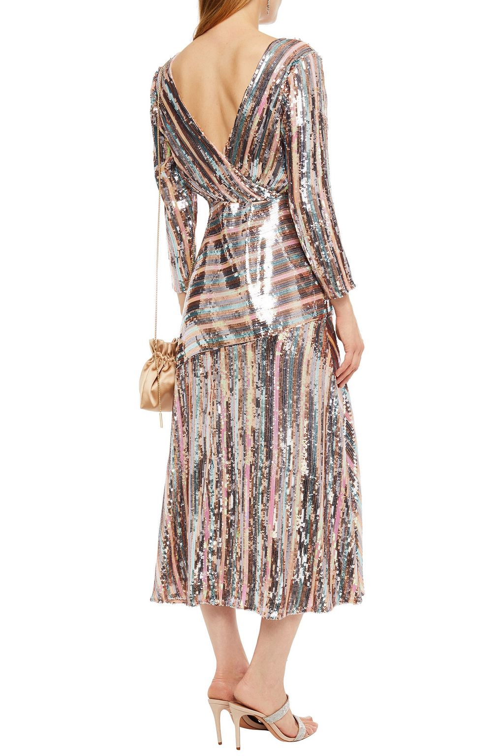 RIXO Tyra striped sequined chiffon midi dress