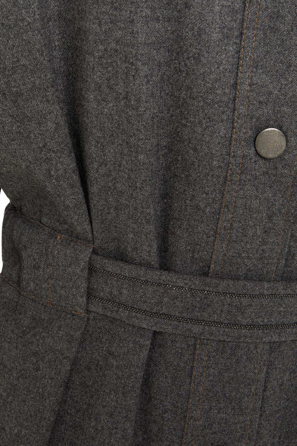 BRUNELLO CUCINELLI Hemdkleid aus Flanell aus einer Wollmischung mit Zierperlen und Gürtel