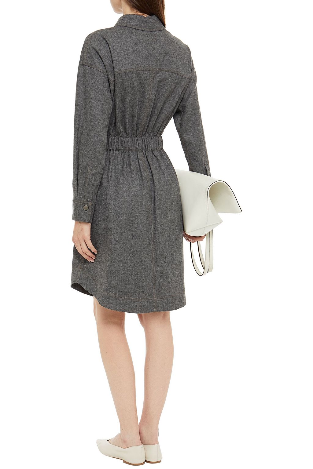 BRUNELLO CUCINELLI Hemdkleid aus Flanell aus einer Wollmischung mit Zierperlen und Gürtel