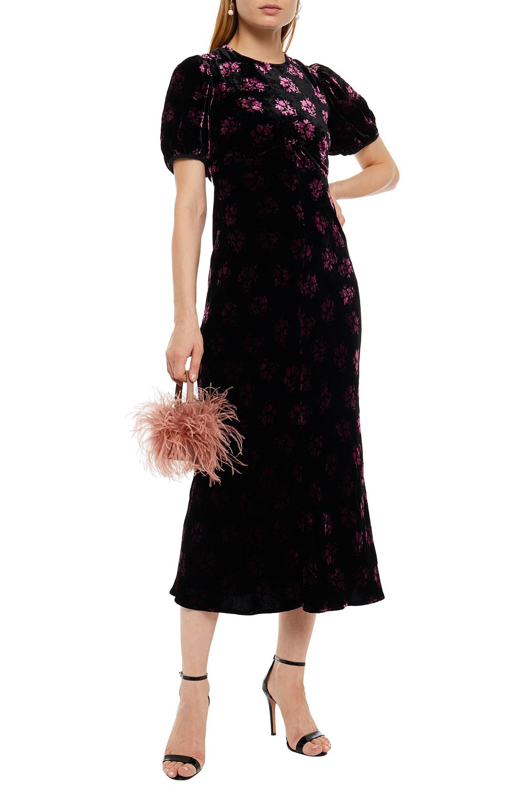 RIXO Daisy cutout gathered velvet midi dress