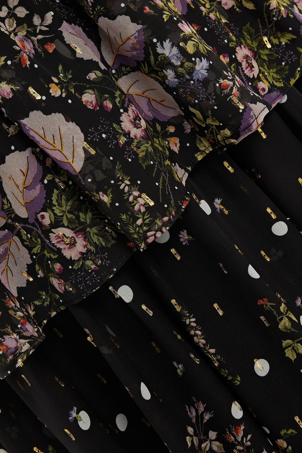 AMUR Shirred printed metallic fil coupé maxi dress