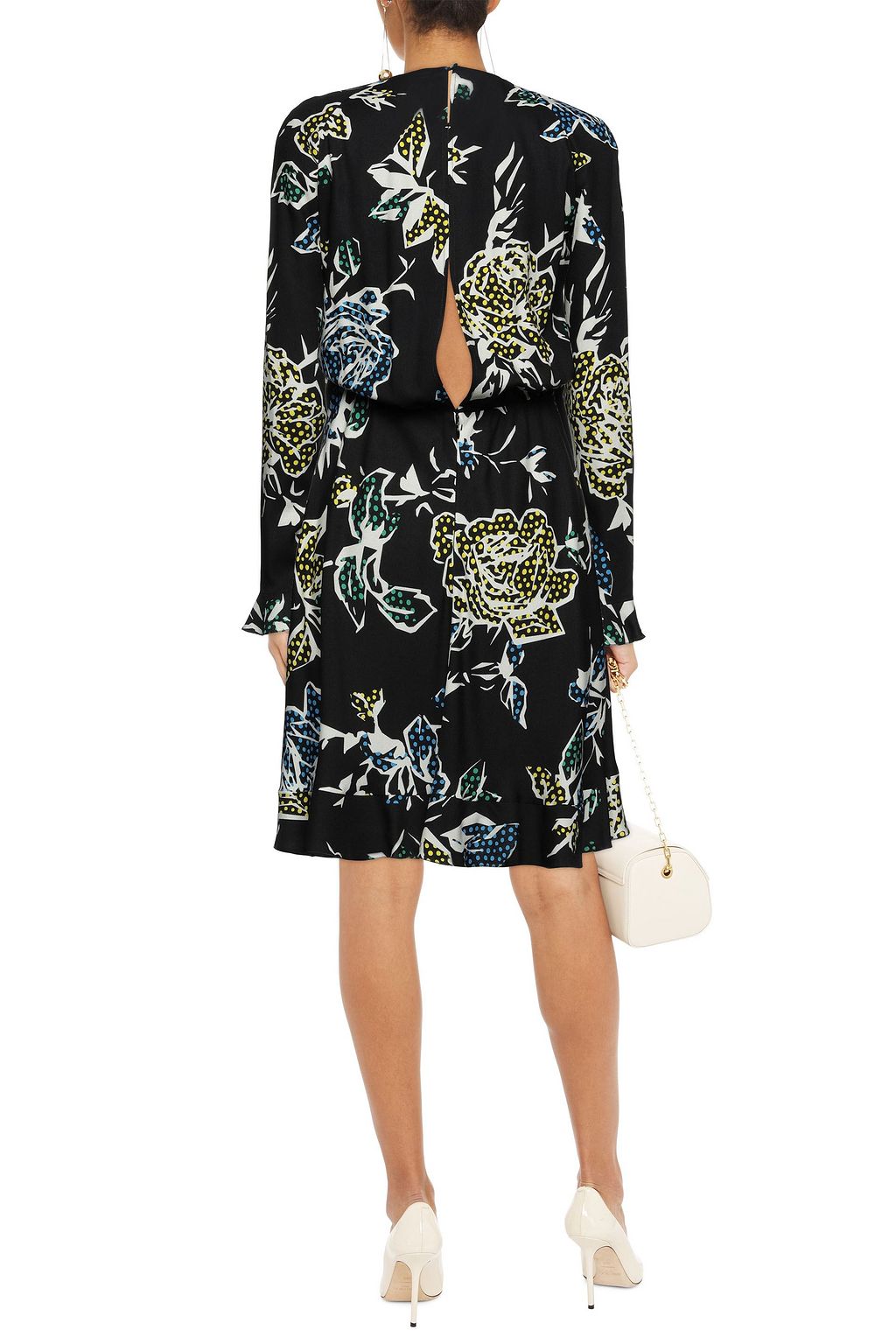REDVALENTINO Draped cutout floral-print crepe dress
