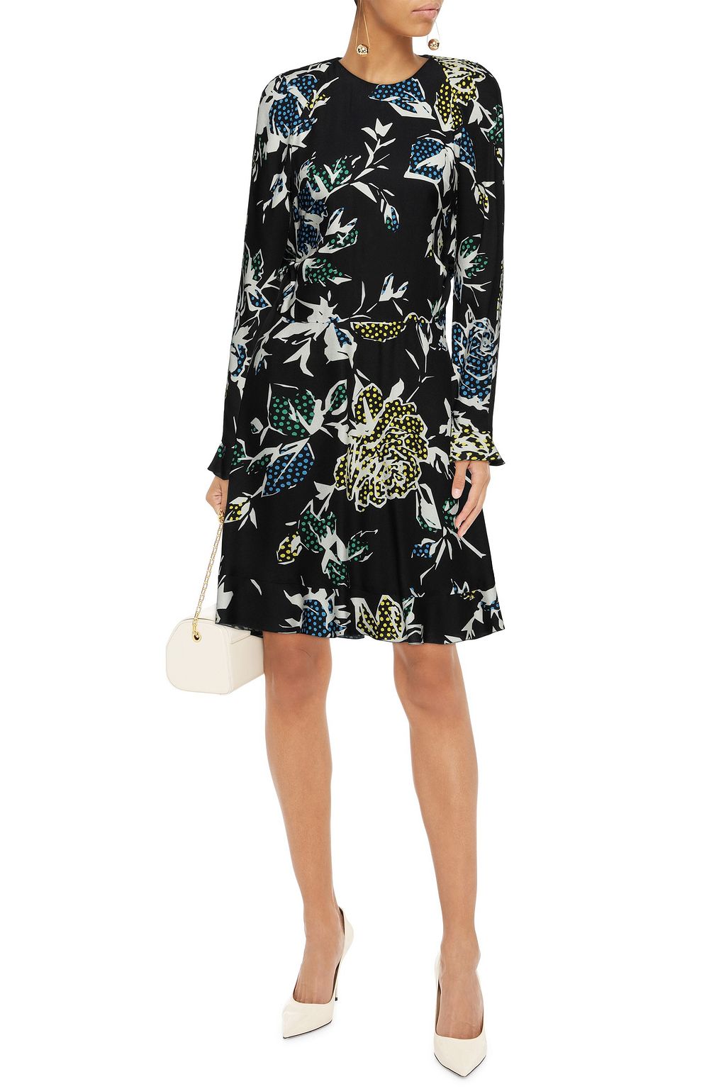 REDVALENTINO Draped cutout floral-print crepe dress