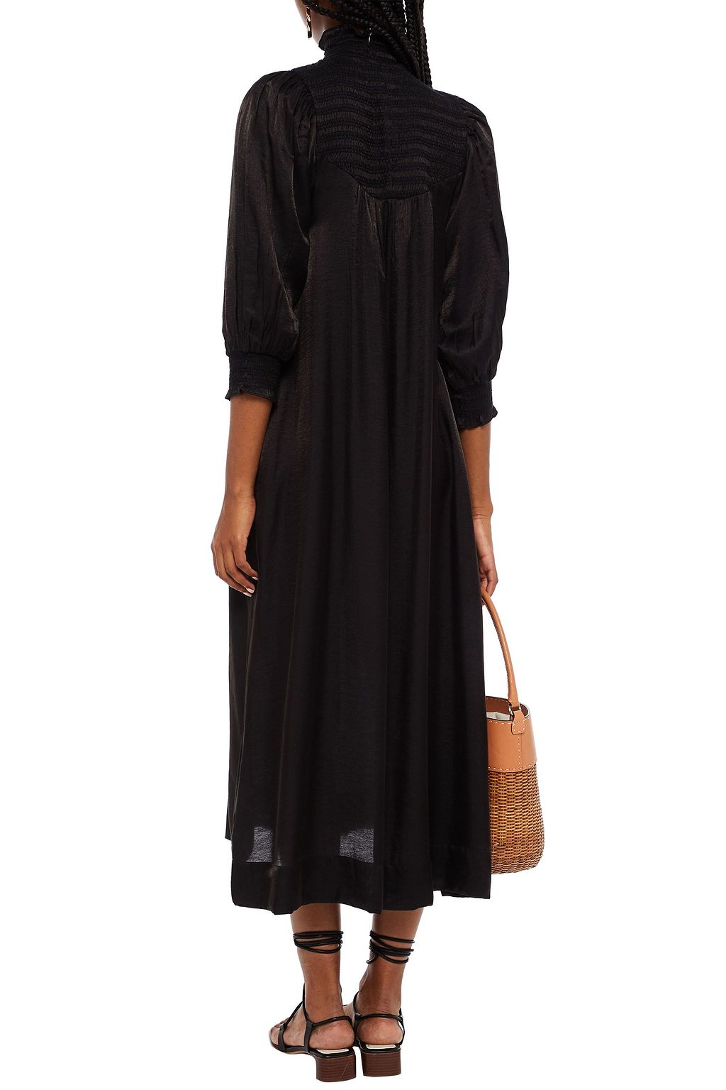 BYTIMO Gathered smocked floral-print woven midi dress