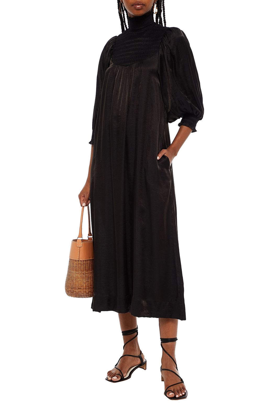 BYTIMO Gathered smocked floral-print woven midi dress