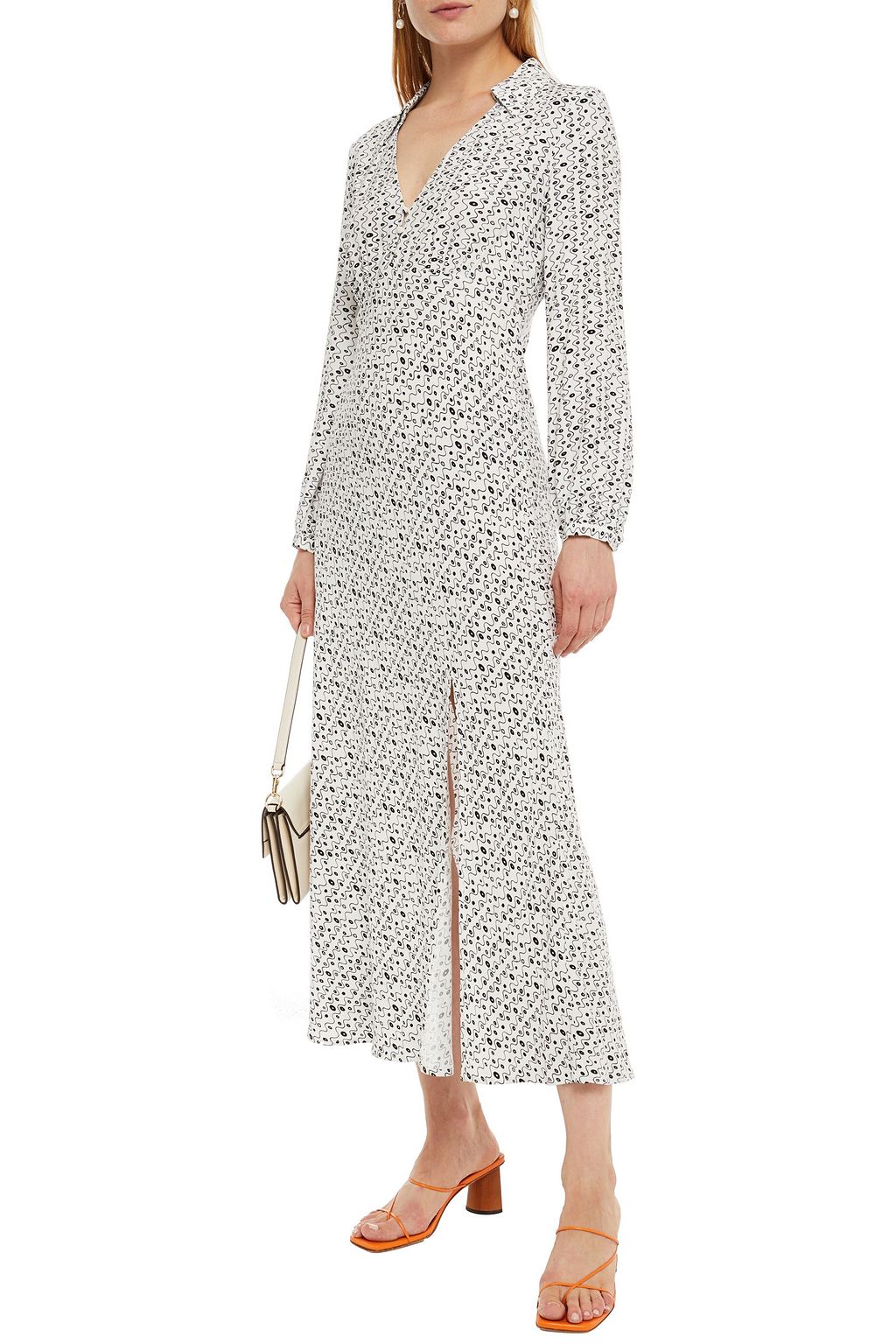 RIXO Ruby printed gathered satin-crepe midi dress
