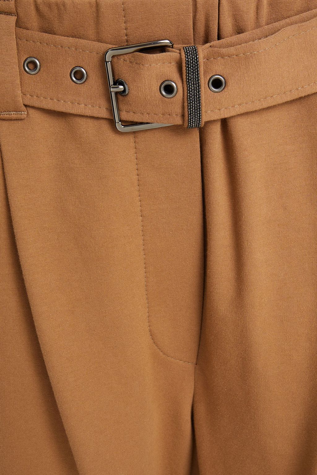 BRUNELLO CUCINELLI Belted cotton-blend jersey straight-leg pants