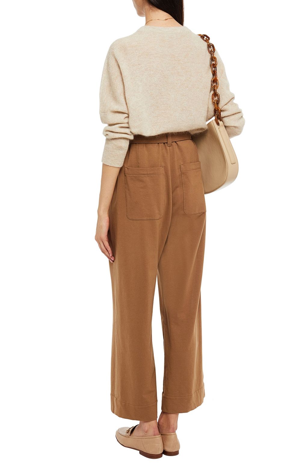 BRUNELLO CUCINELLI Belted cotton-blend jersey straight-leg pants