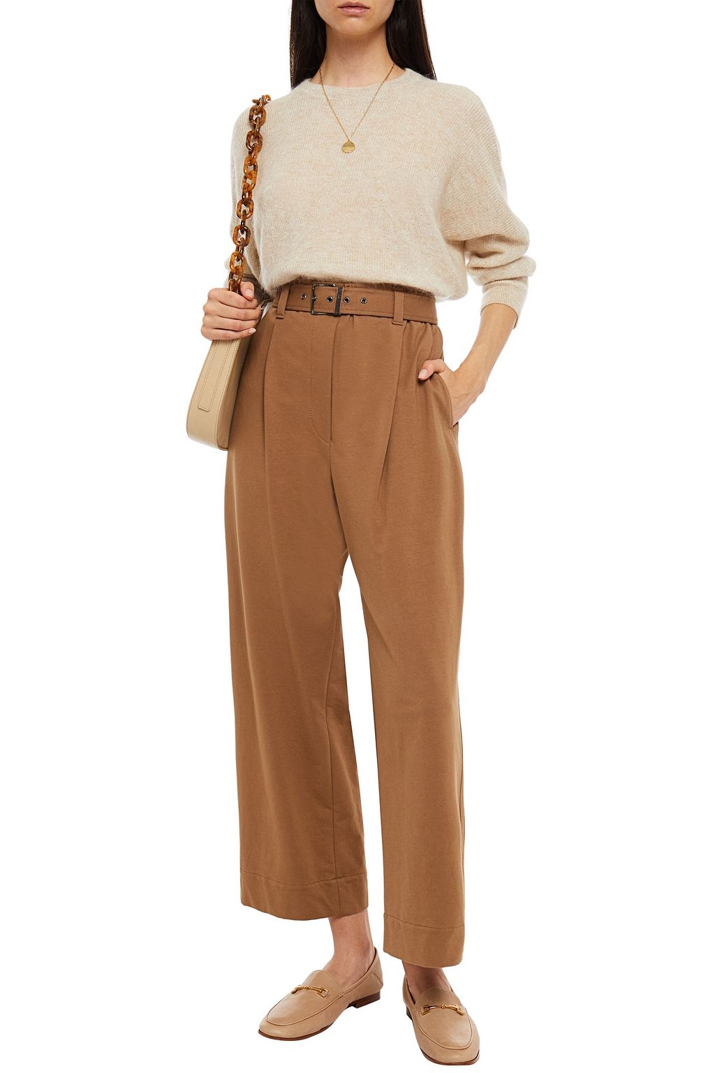BRUNELLO CUCINELLI Belted cotton-blend jersey straight-leg pants