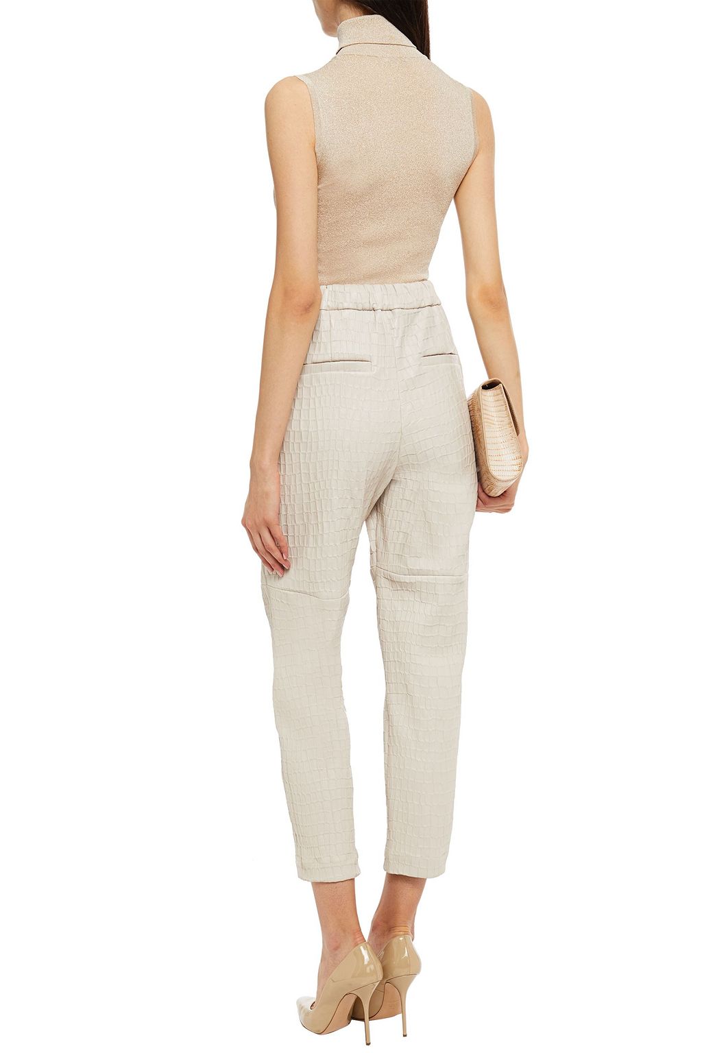 BRUNELLO CUCINELLI Cropped croc-effect leather tapered pants