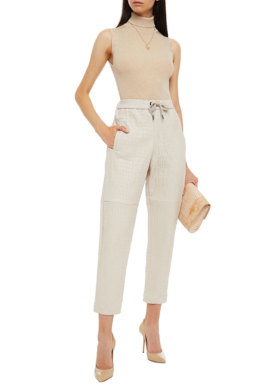 BRUNELLO CUCINELLI Cropped croc-effect leather tapered pants