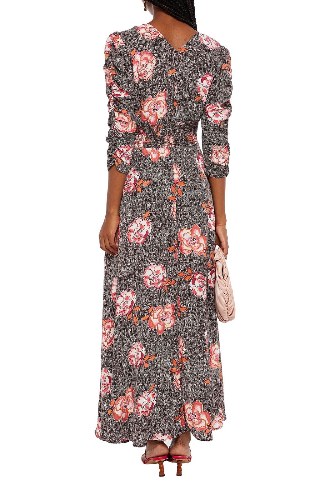 BYTIMO Shirred printed crepe maxi dress