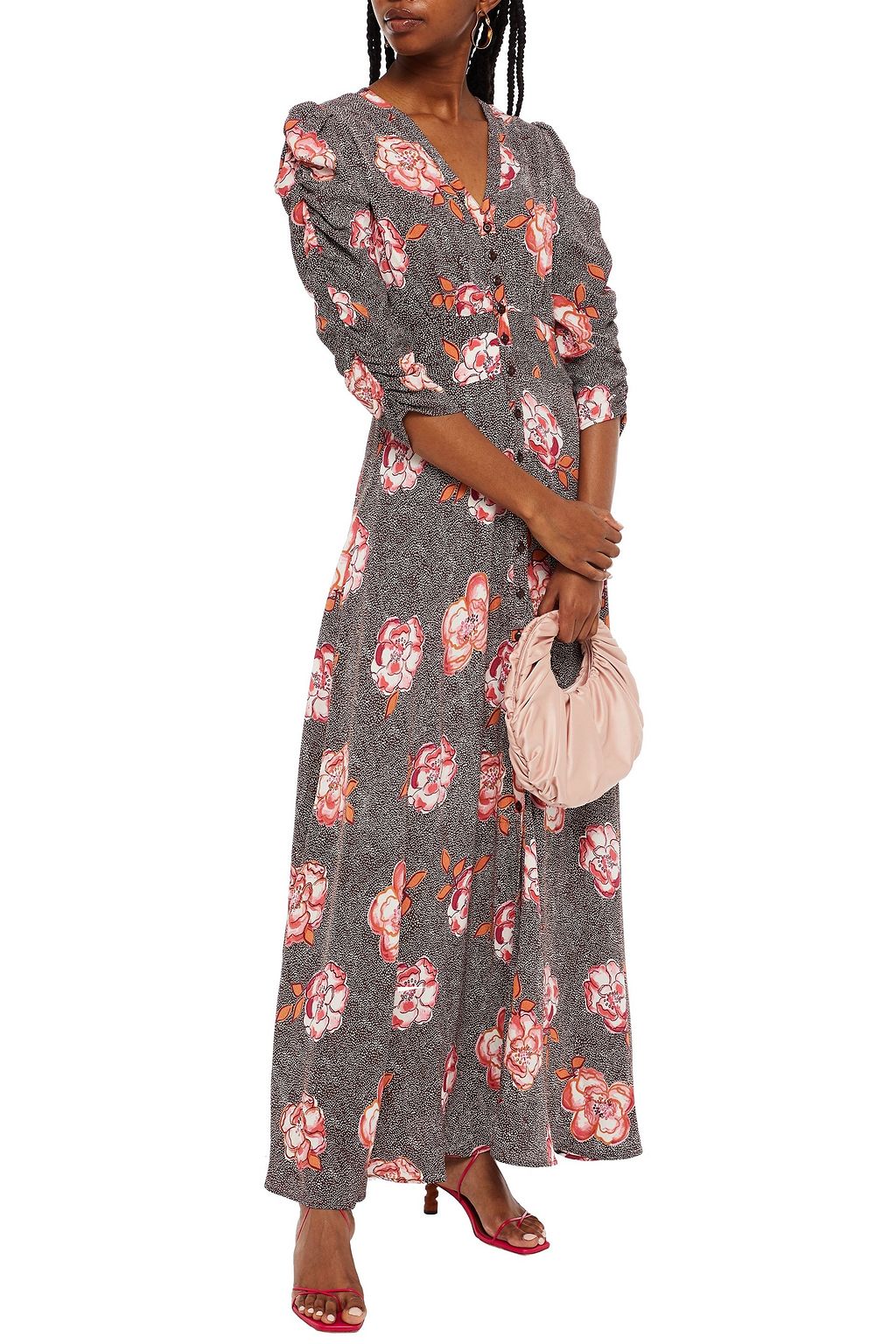 BYTIMO Shirred printed crepe maxi dress