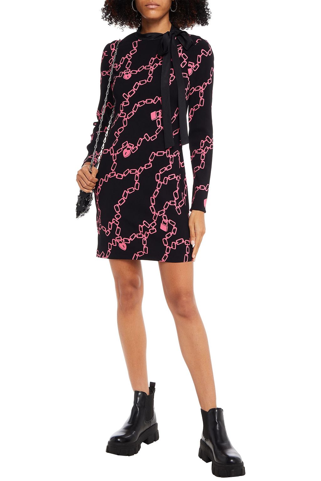 REDVALENTINO Satin-trimmed printed stretch-crepe mini dress