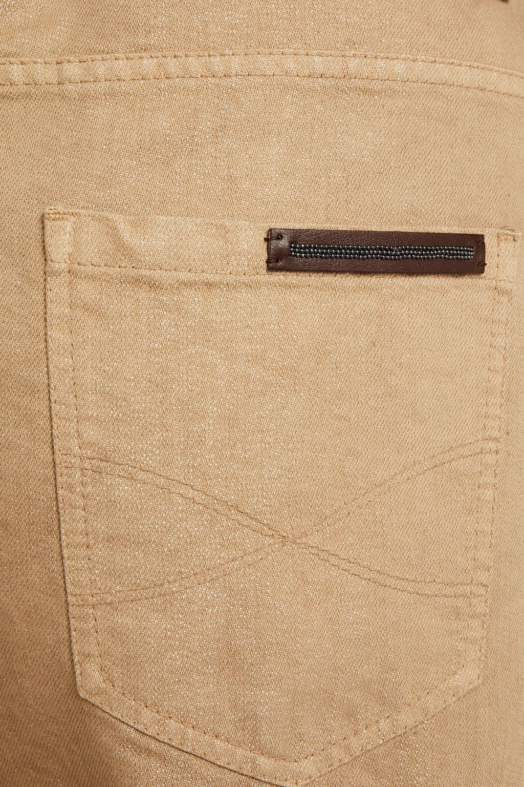 BRUNELLO CUCINELLI Hoch sitzende Karottenjeans in Metallic-Optik mit Zierperlen
