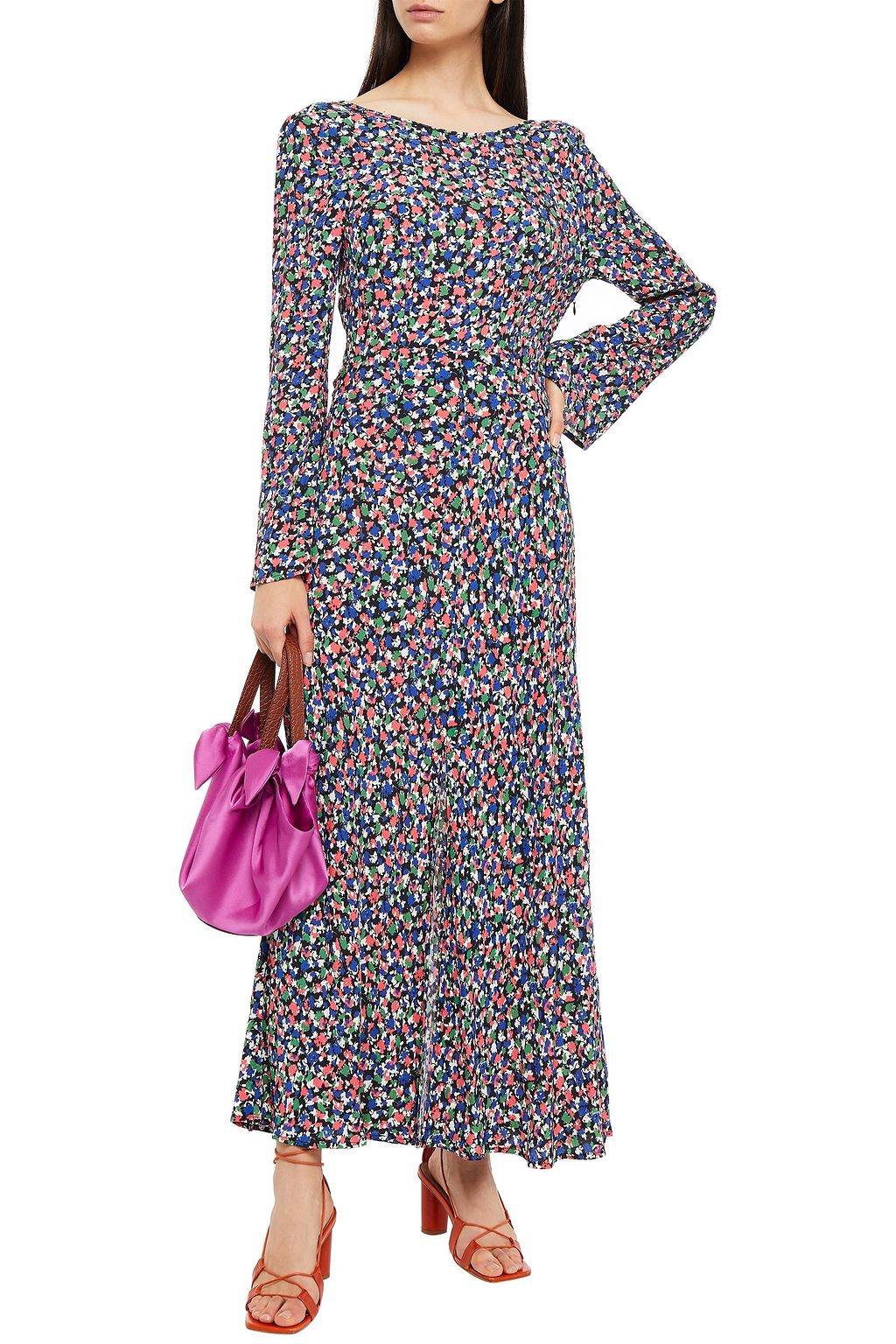 RIXO Mimi Midikleid aus Crêpe mit floralem Print