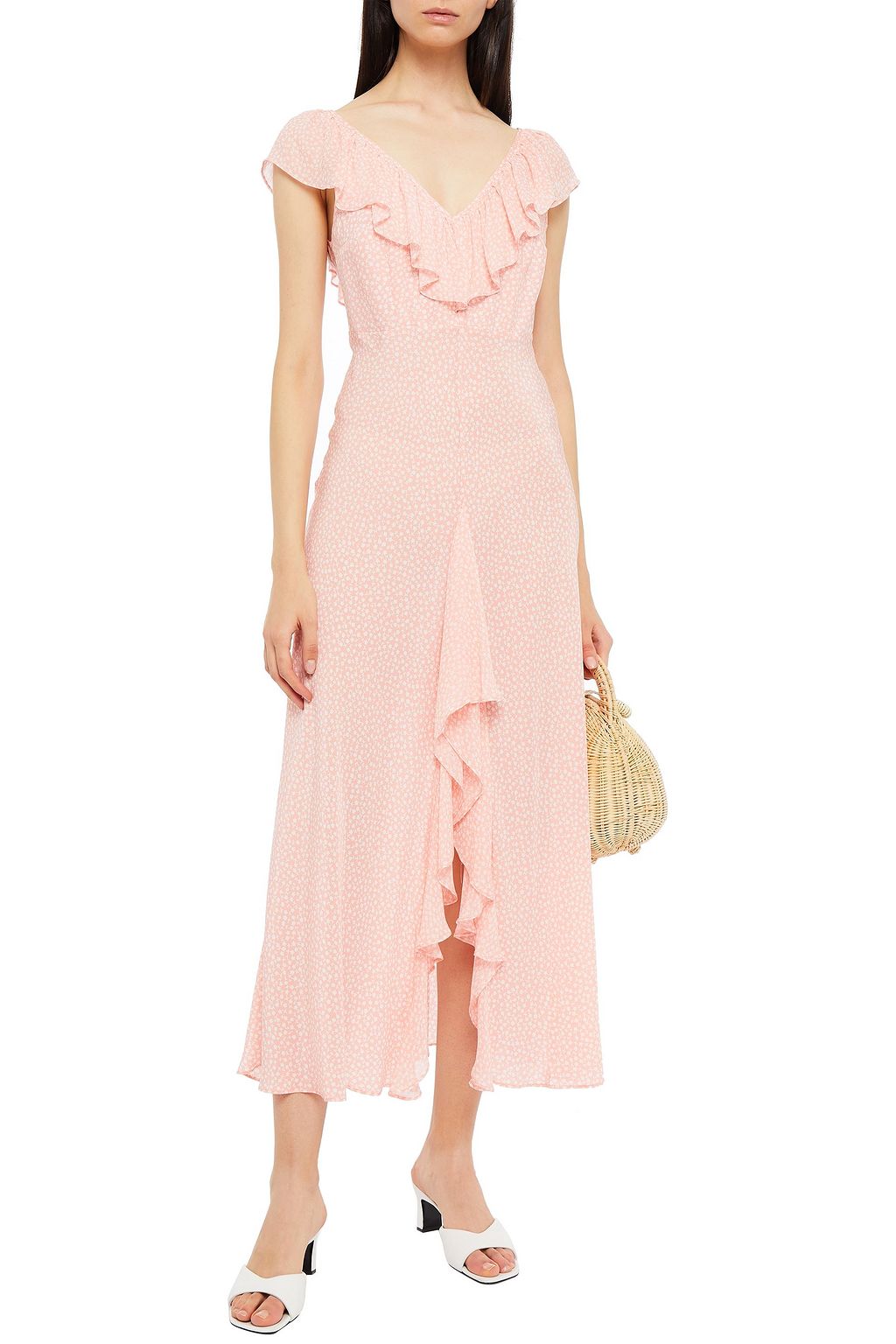 RIXO Antoinette ruffled floral-print silk crepe de chine midi dress