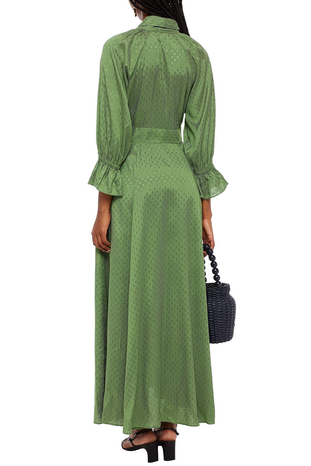 BYTIMO Pussy-bow gathered jacquard midi dress