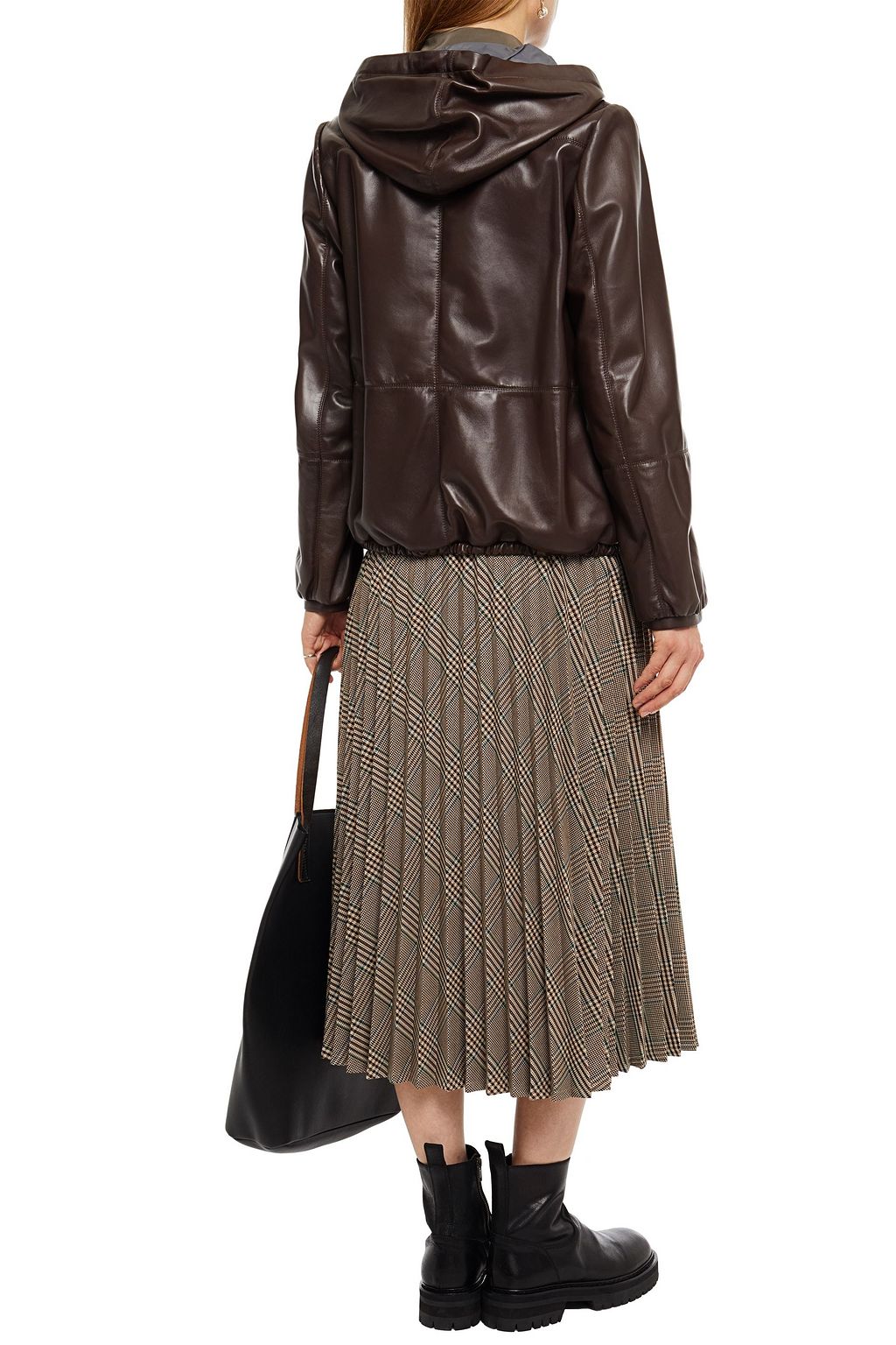 BRUNELLO CUCINELLI Bead-embellished leather hooded jacket